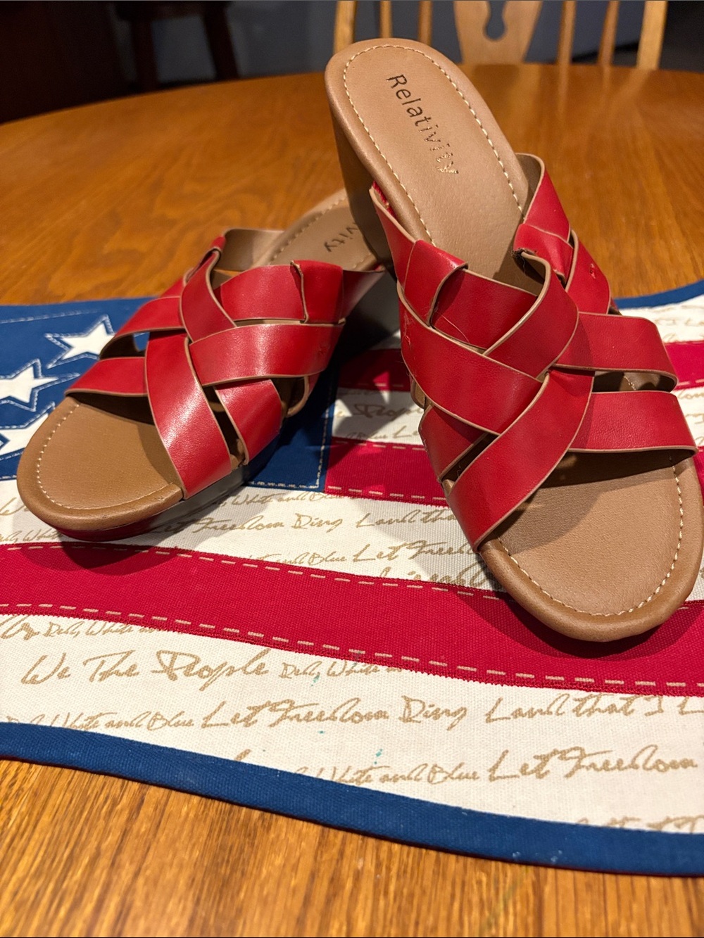 Relativity Red Braided Wedge Slide Sandals for Women, Great Condition, 9M